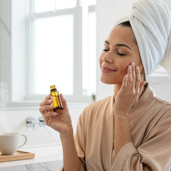 "Luxury beauty and self-care essentials set with organic skincare products, a candle, and body care tools.