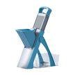 Blue and white kitchen grater on a white background
