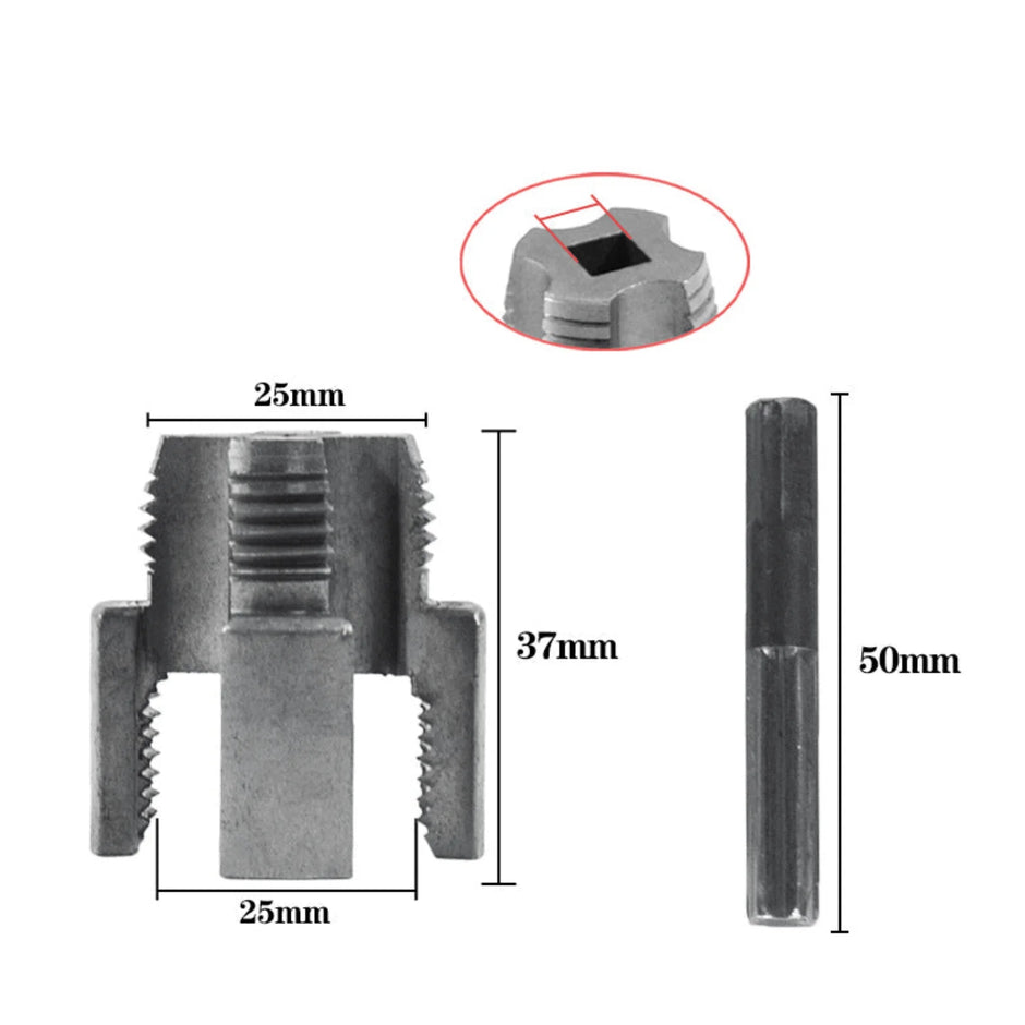 Metal fitting with dimensions labeled on a white background