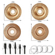 Set of rotary tool brushes with measurements on a white background