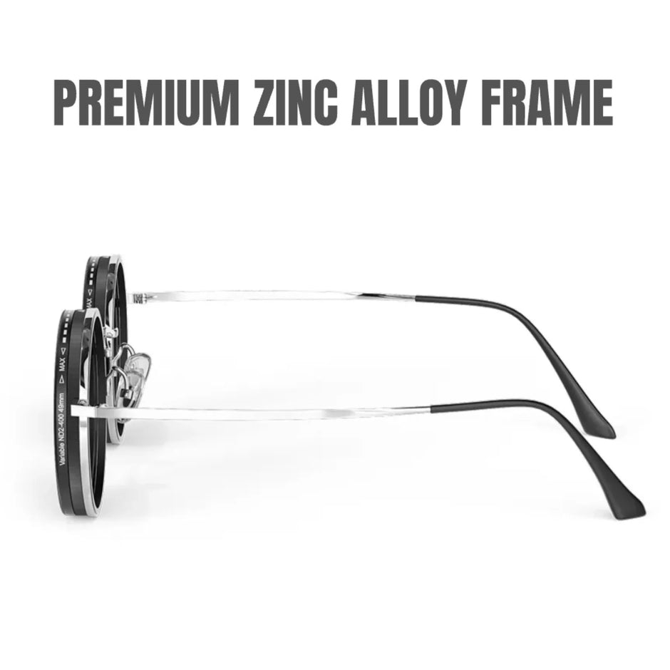 Sunglasses with a premium zinc alloy frame on a white background