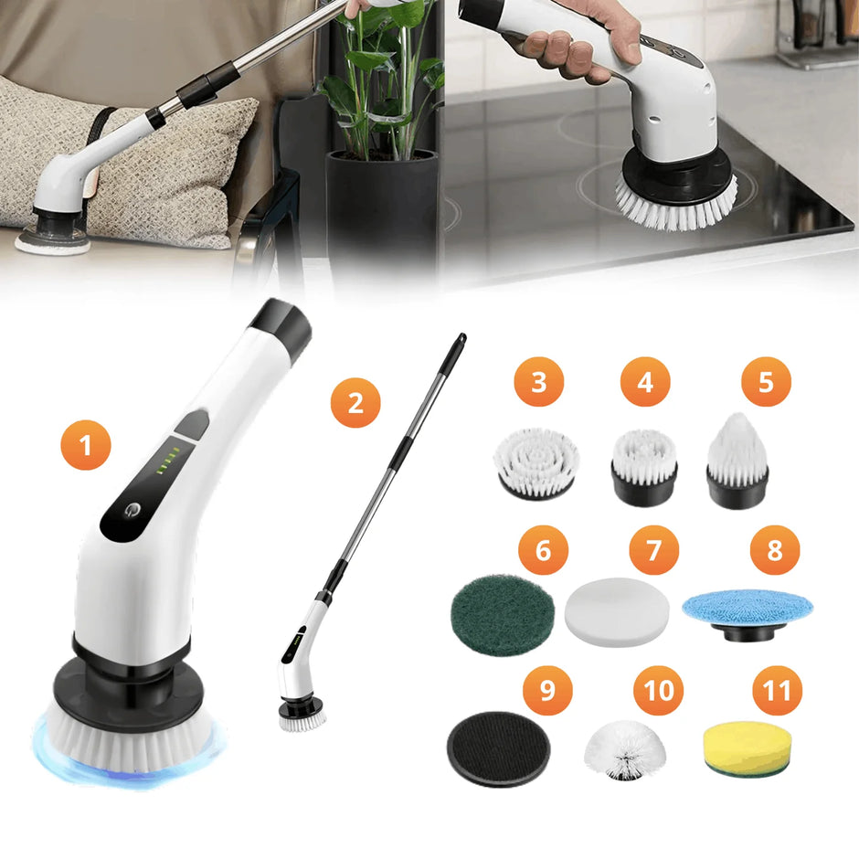Cleaning tool with attachments on a white background