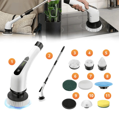 Cleaning tool with attachments on a white background