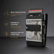 Minimalist Wallet – Maximum Capacity. Minimal Footprint on black background