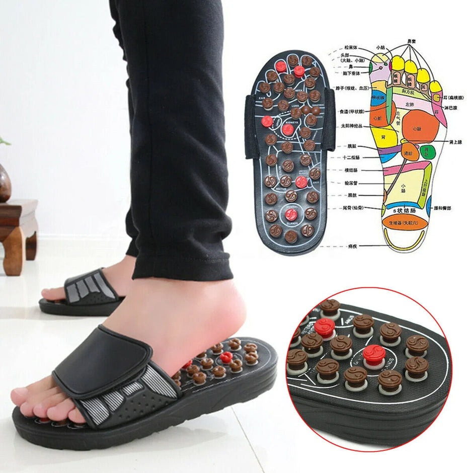Acupressure sandals with and close-up of sole