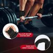Person lifting weights with wrist support straps, emphasizing non-slip grip and thick soft padding.