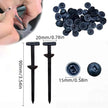 Black plastic nails with measurements and a hand holding a tool.