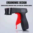 Ergonomic handle with red and black design on a light gray background
