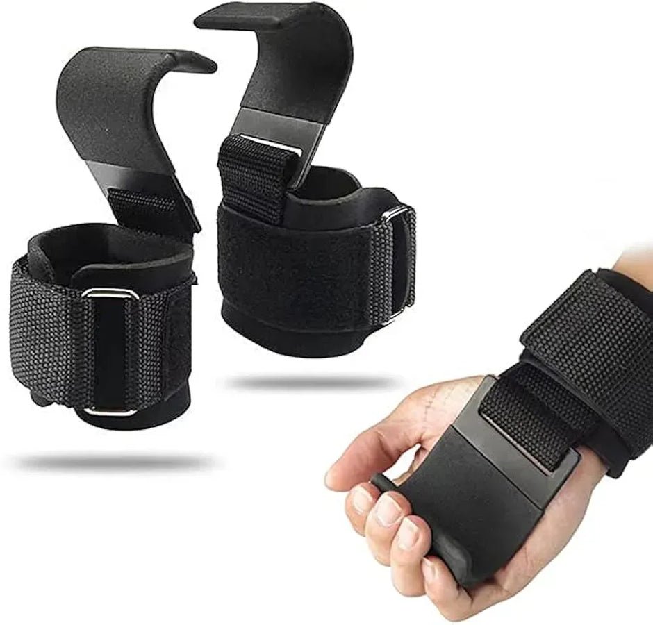 Black wrist straps with adjustable buckles on a white background