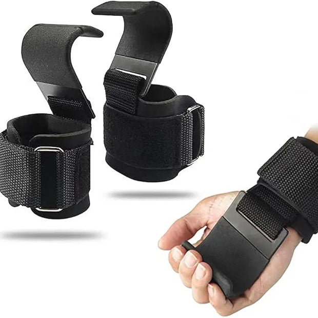 Black wrist straps with adjustable buckles on a white background