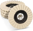 Two abrasive wheels with beige outer rings and black inner buffs on a white background