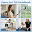 Cleaning brush with extended handle used for cleaning window, tile floor, and countertop.