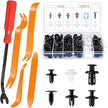 Car trim removal tool set with clips and a clear container labeled '120PCS' on a white background.