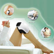 Person using a white and black massage device on their knee, elbow, and shoulder with labeled insets.
