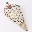 Decorative wall hook shaped like a wicker cone with a crown design on a white background