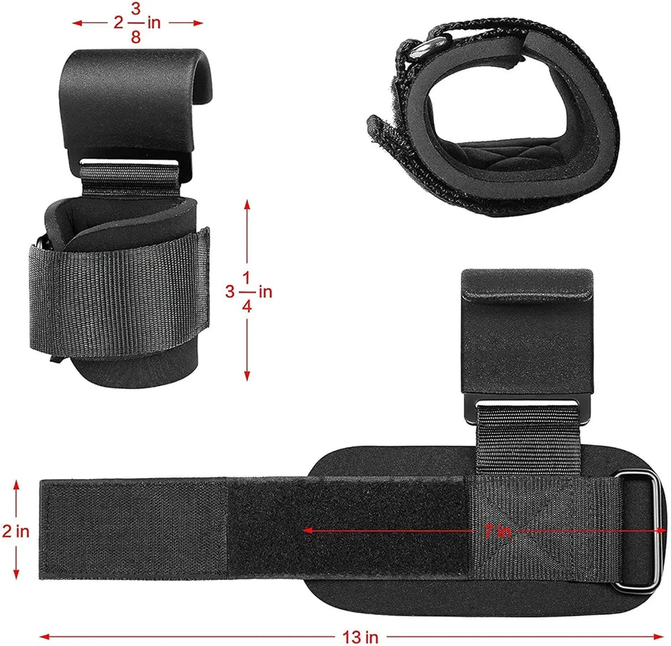 Black straps with measurements on a white background