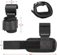 Black straps with measurements on a white background