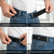 Step-by-step guide on how to use a belt with a hook and strap, featuring a person adjusting a black belt with a 'H' logo.