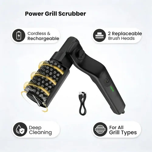 Power Grill Scrubber with features highlighted on a white background