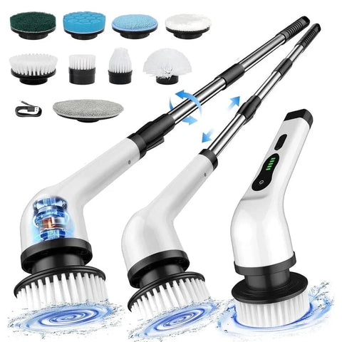Cleaning tool with various attachments on a white background