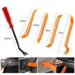 Set of car removal tools with measurements and usage examples on a white background