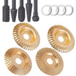 Set of gold metal wheels with black nozzles and white rings on a white background