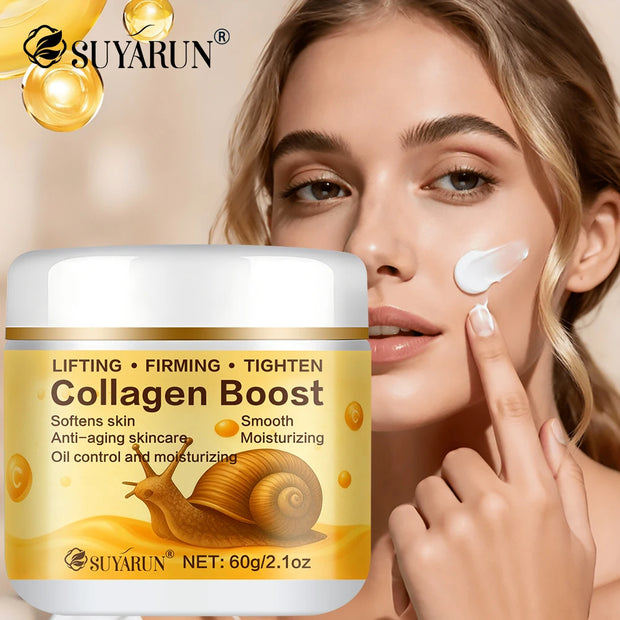 SUYARUN Collagen Boost Cream Snail Secretion & Retinol Anti-Aging Brightening Moisturizing Revitalizing Skin Care.