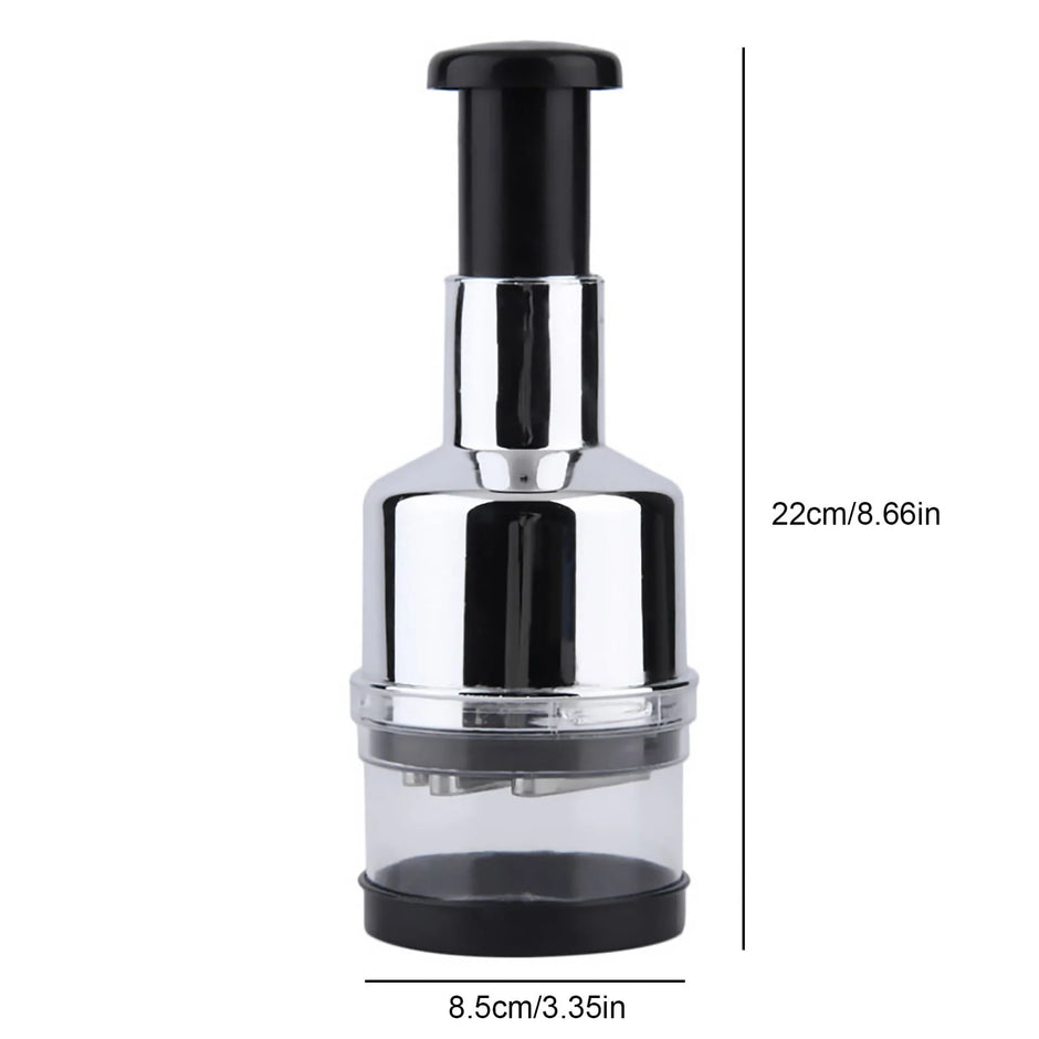 Clear kitchen tool with black accents and measurement details on a white background