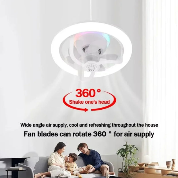 360°Rotating E27 Ceiling Fan Bulb with Remote RGB Color Dimmable Ventillator Lamp for Home Atmosphere Lighting Bulb Decorative