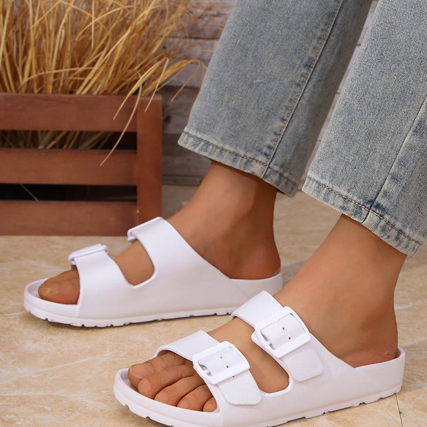 Men's Teen Mules New Summer Retro Casual Slip-On Slippers Eva One-Piece Molded Double-Strap Half-Slip Flat Slippers with Adjustable Buckle