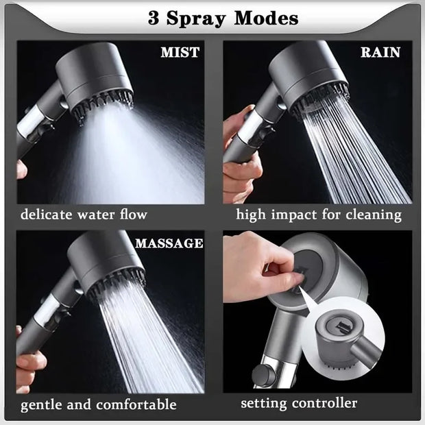 High Pressure Strong Current Shower Head Water Saving Shower with Water Filter 3 Mold Knobs Controllable Hand Shower Bathroom