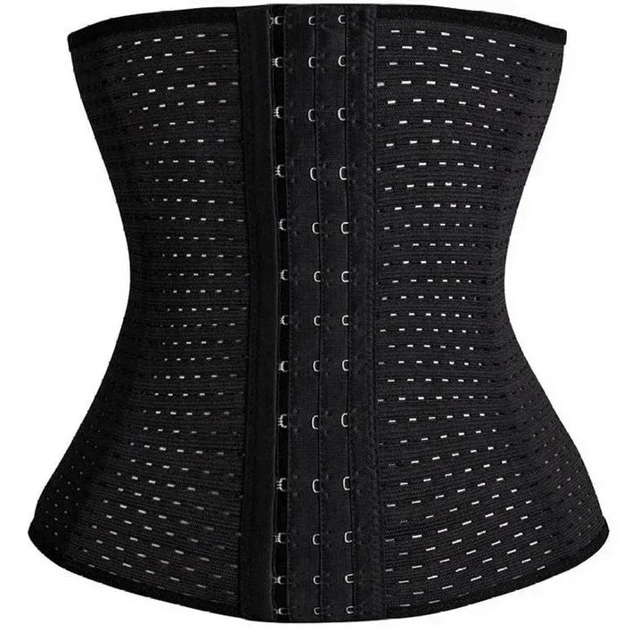Black waist trainer with perforated design on a white background