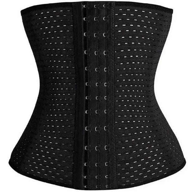 Black waist trainer with perforated design on a white background
