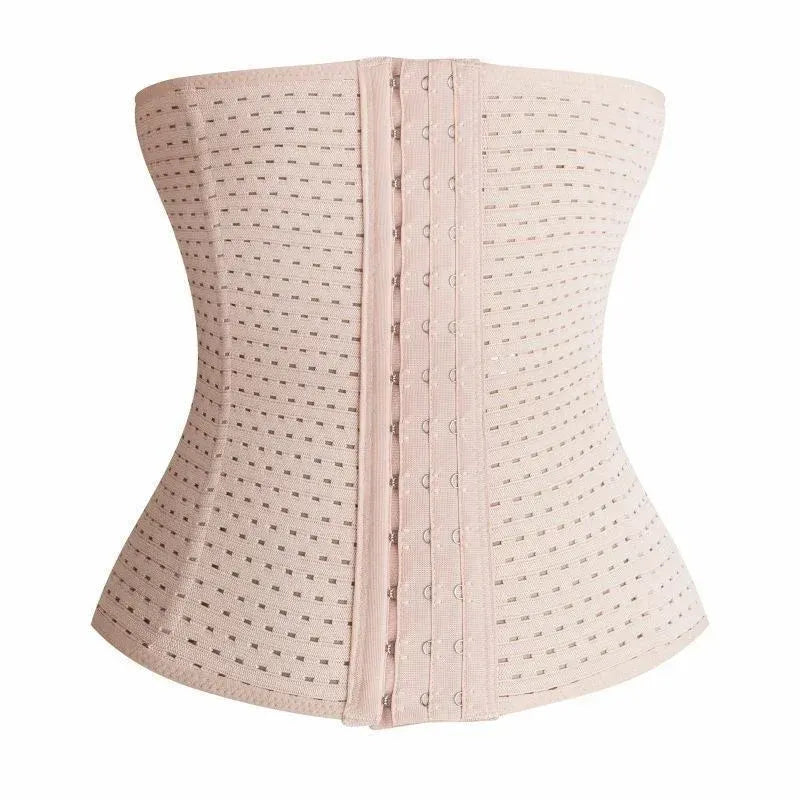 Beige waist trainer with a zipper on a white background