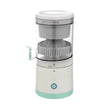 Portable juicer with a white and teal design on a white background