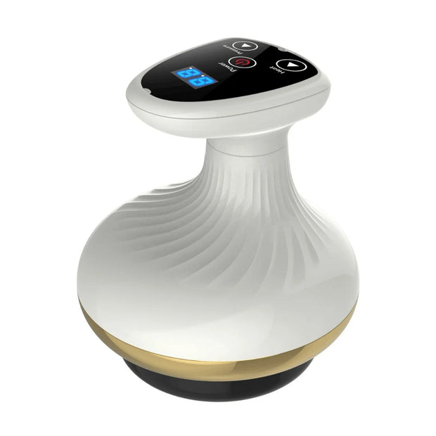 White and gold device with digital display on a white background