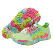 Colorful children's shoes with a patterned sole on a white background