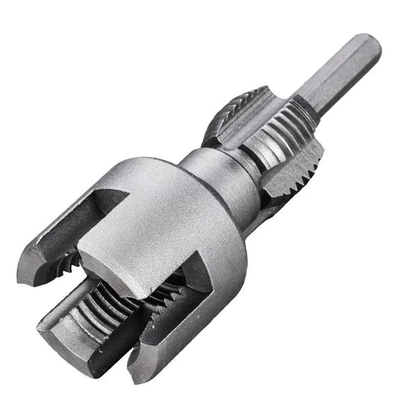 Metal drill bit on a white background