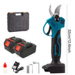 Electric pruning shear with two batteries, charger, and case on a white background