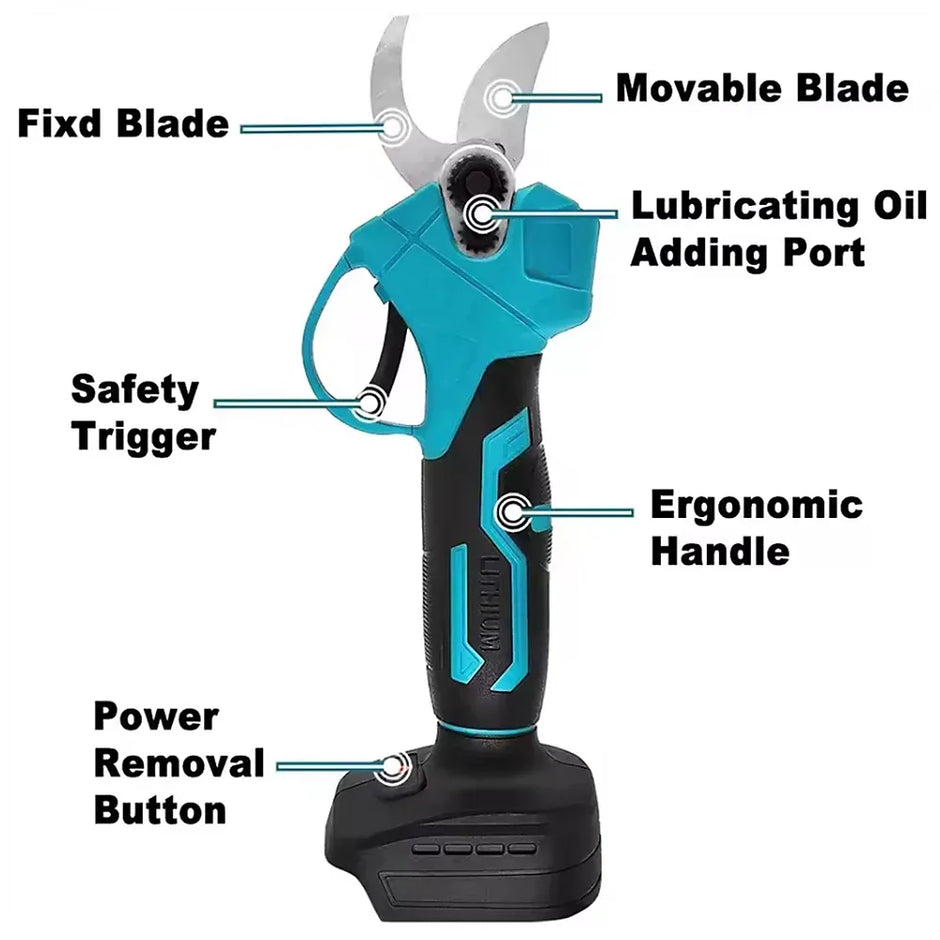 Gardening tool with labeled parts on a white background