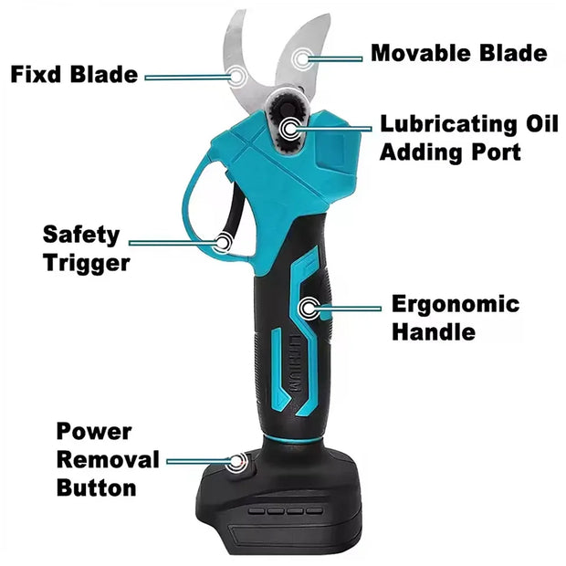 Gardening tool with labeled parts on a white background