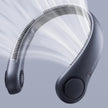 Black and silver neckband device on a light gray background