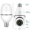 Smart light bulb with camera features labeled on a white background