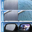 Car window film demonstrating effectiveness on windscreen, side window glass, and rearview mirror.