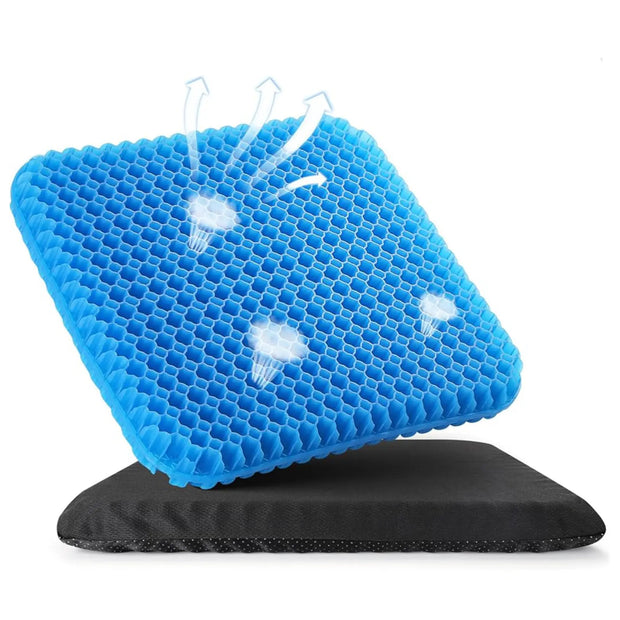 Blue honeycomb-patterned cushion on a white background