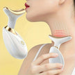 Beauty device being used on a person's neck with a yellow background