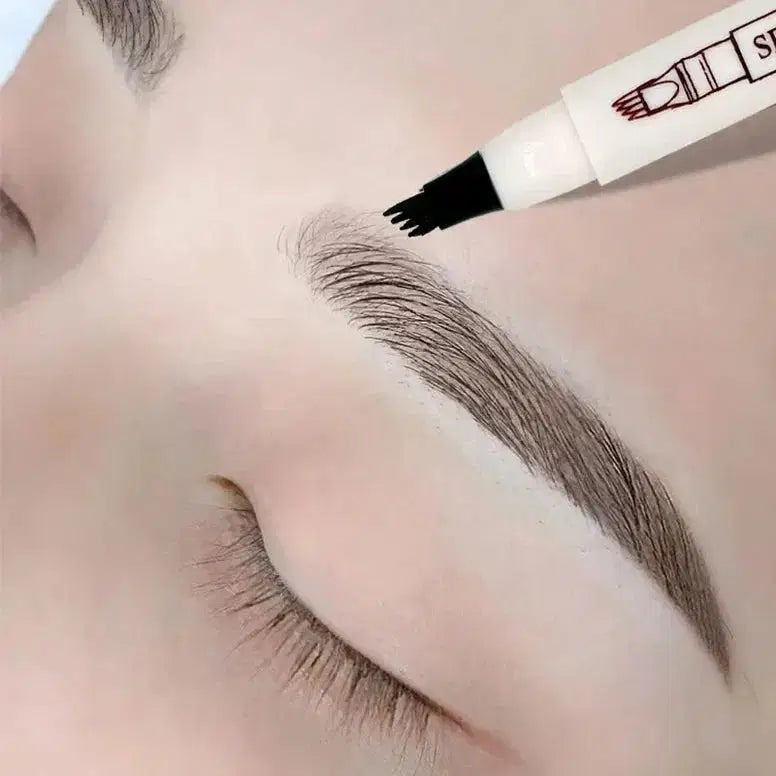 Eyebrow marker being used on a person's eyebrow with a blurred background