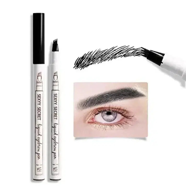 Two eyebrow pens with a close-up of an eye wearing the product.