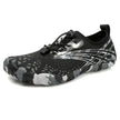 Black and gray patterned shoe on a white background