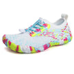 Colorful water shoe with multicolor pattern on a white background